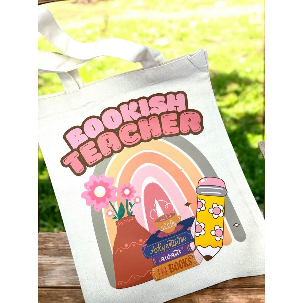 Bookish Teacher Cotton Canvas Tote Bag | Boho Book Bag | Gifts for Teachers